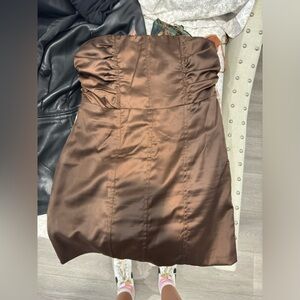 Brown strapless bodycon mini dress